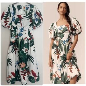 Farm Rio Off-White Midnight Macaw Fiesta Midi Dress